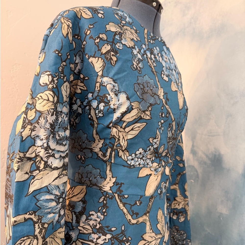Blue Floral Long Sleeve Maxi Dress with Ruffle Hem #134 - Picture 4 of 9